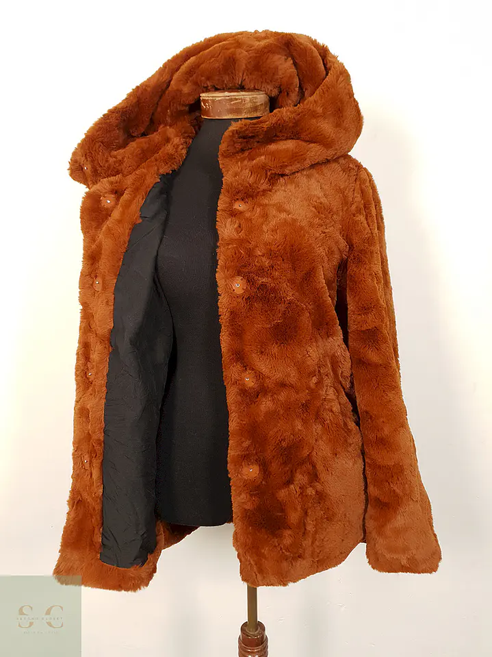 Abrigo eco piel The Outerwear caramelo con capucha TALLA SM 4