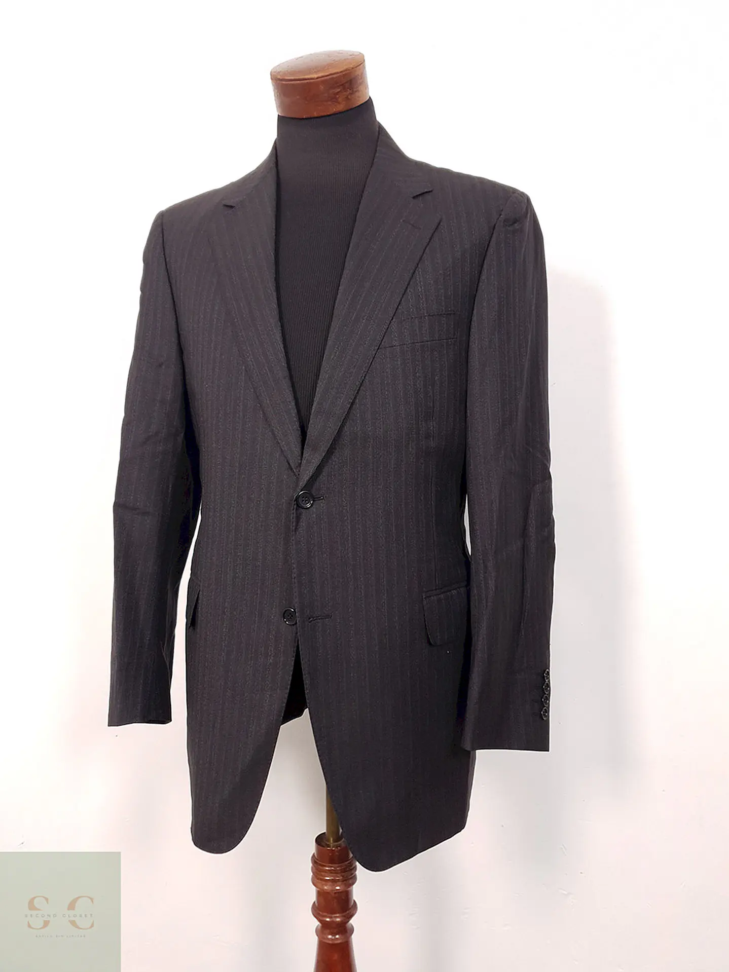 Blazer Canali Negro Raya Diplomática Lana Sastrería Italiana Talla L 1