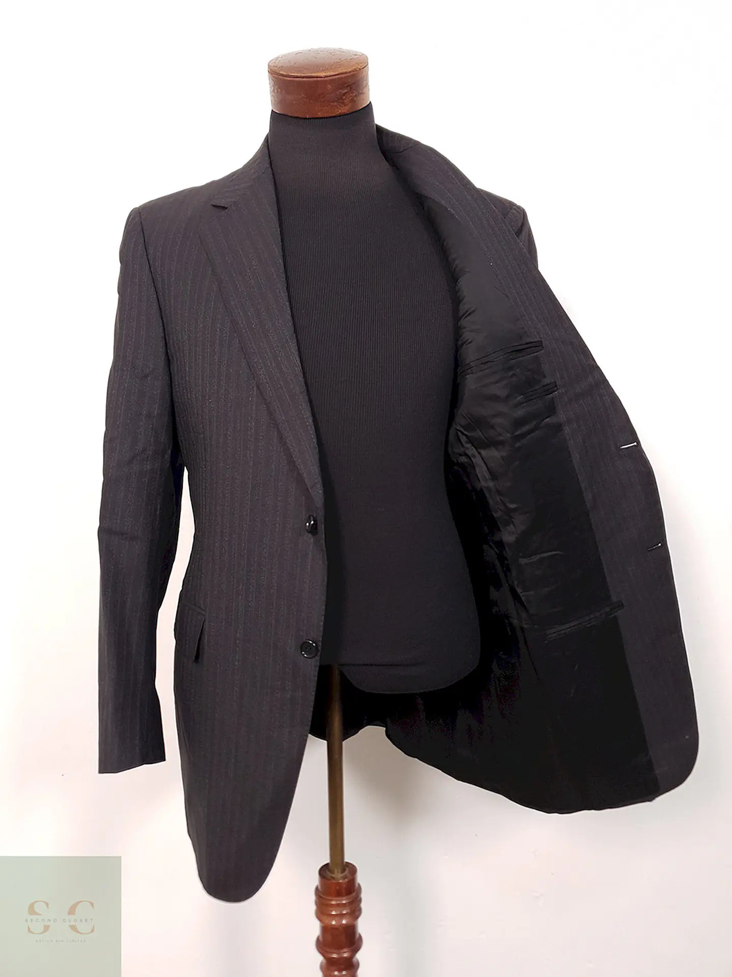 Blazer Canali Negro Raya Diplomática Lana Sastrería Italiana Talla L 2