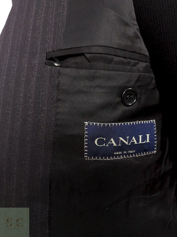 Blazer Canali Negro Raya Diplomática Lana Sastrería Italiana Talla L 5