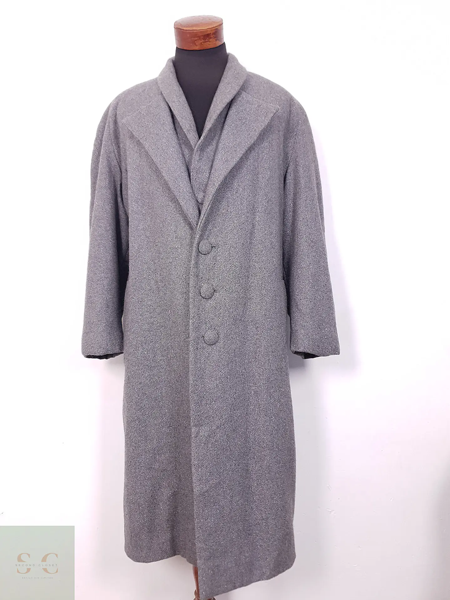 Abrigo Vintage Largo Gris con Chaleco Fijo - Talla 3XL 1