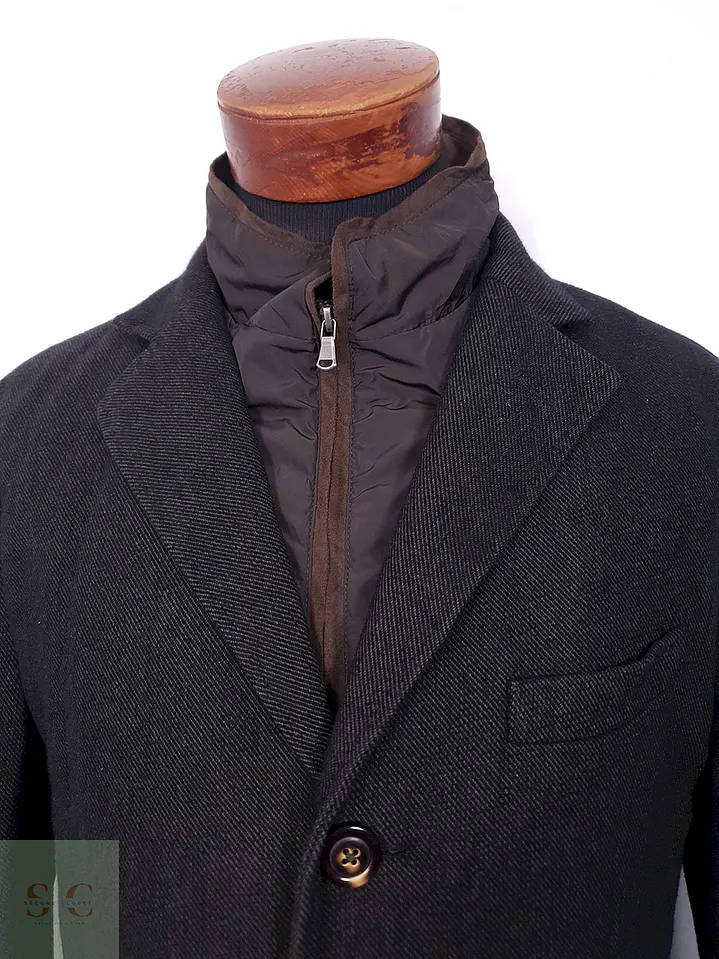 Abrigo Café Mario Barutti Algodón Pechera Desmontable - Talla M 4