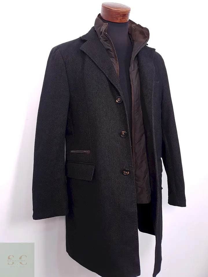 Abrigo Café Mario Barutti Algodón Pechera Desmontable - Talla M 7