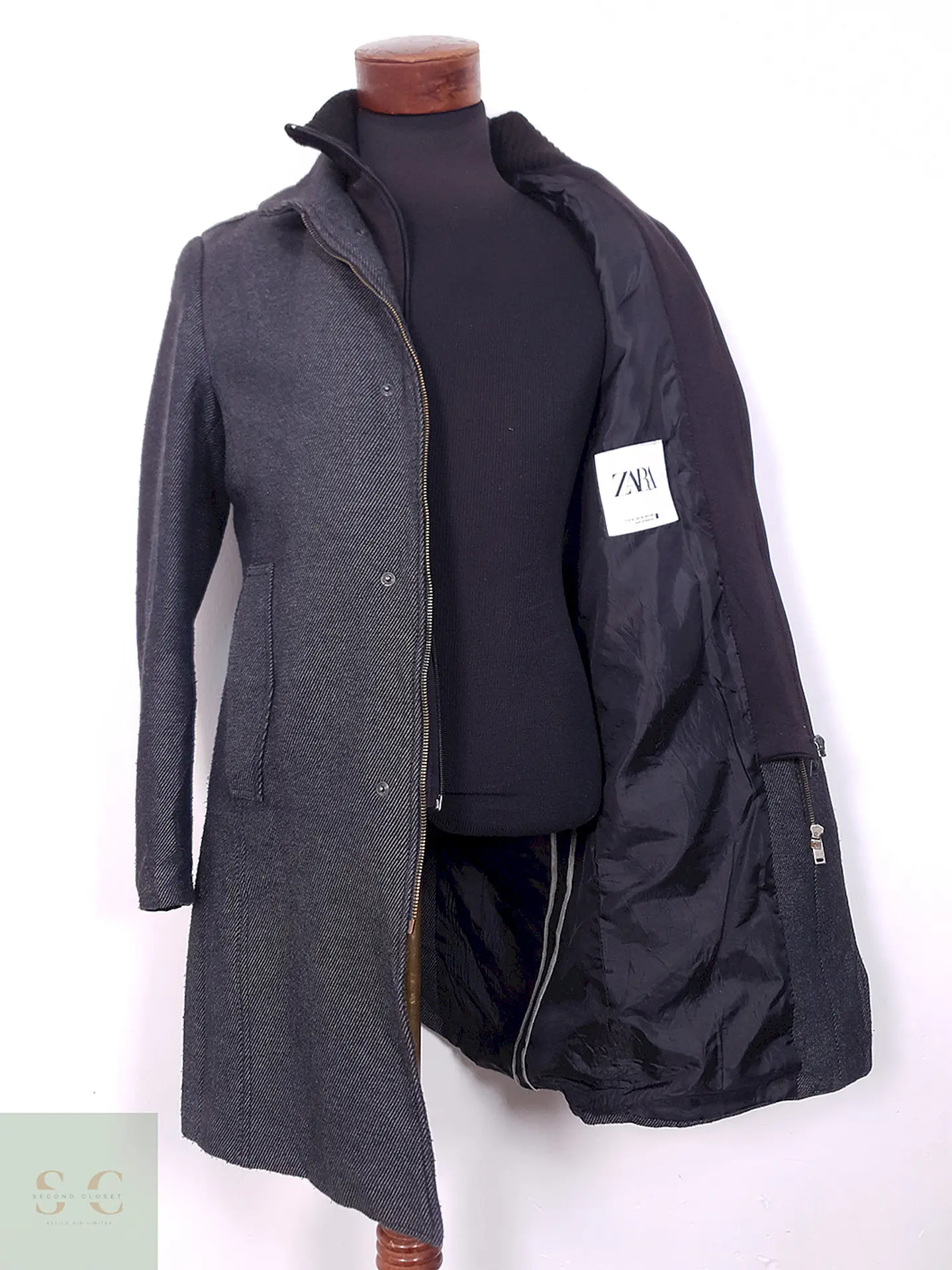 Abrigo Plomo Zara Mezcla Lana - Talla M 3
