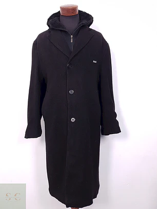 Abrigo Largo Datch Negro Lana con Gorro - Talla XL