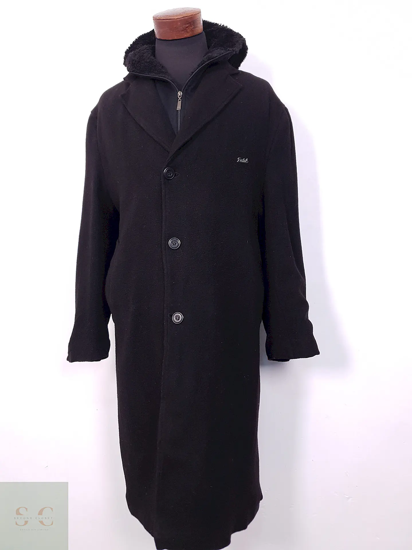 Abrigo Largo Datch Negro Lana con Gorro - Talla XL 2