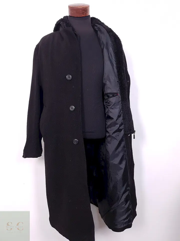 Abrigo Largo Datch Negro Lana con Gorro - Talla XL 3