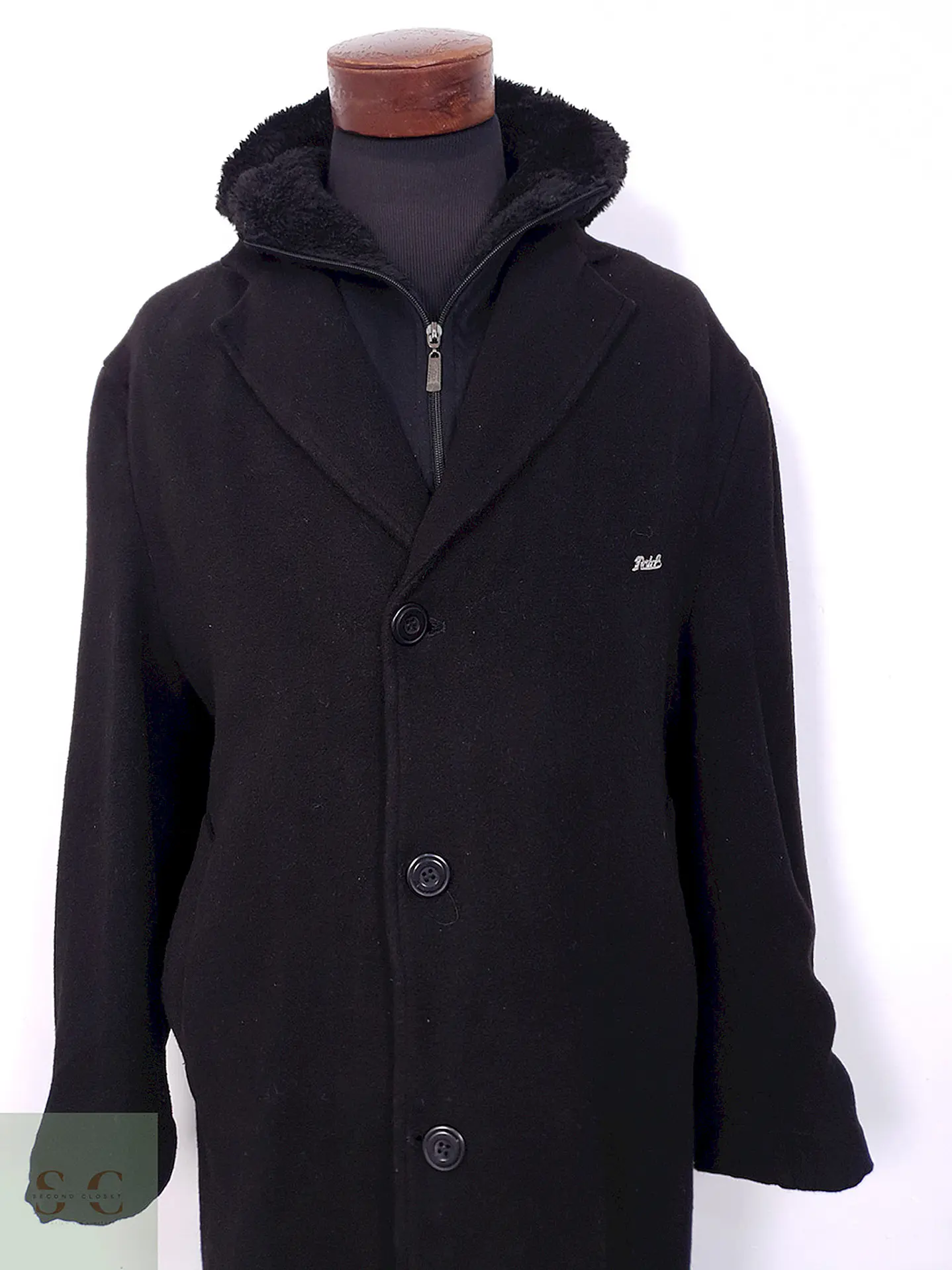 Abrigo Largo Datch Negro Lana con Gorro - Talla XL 5
