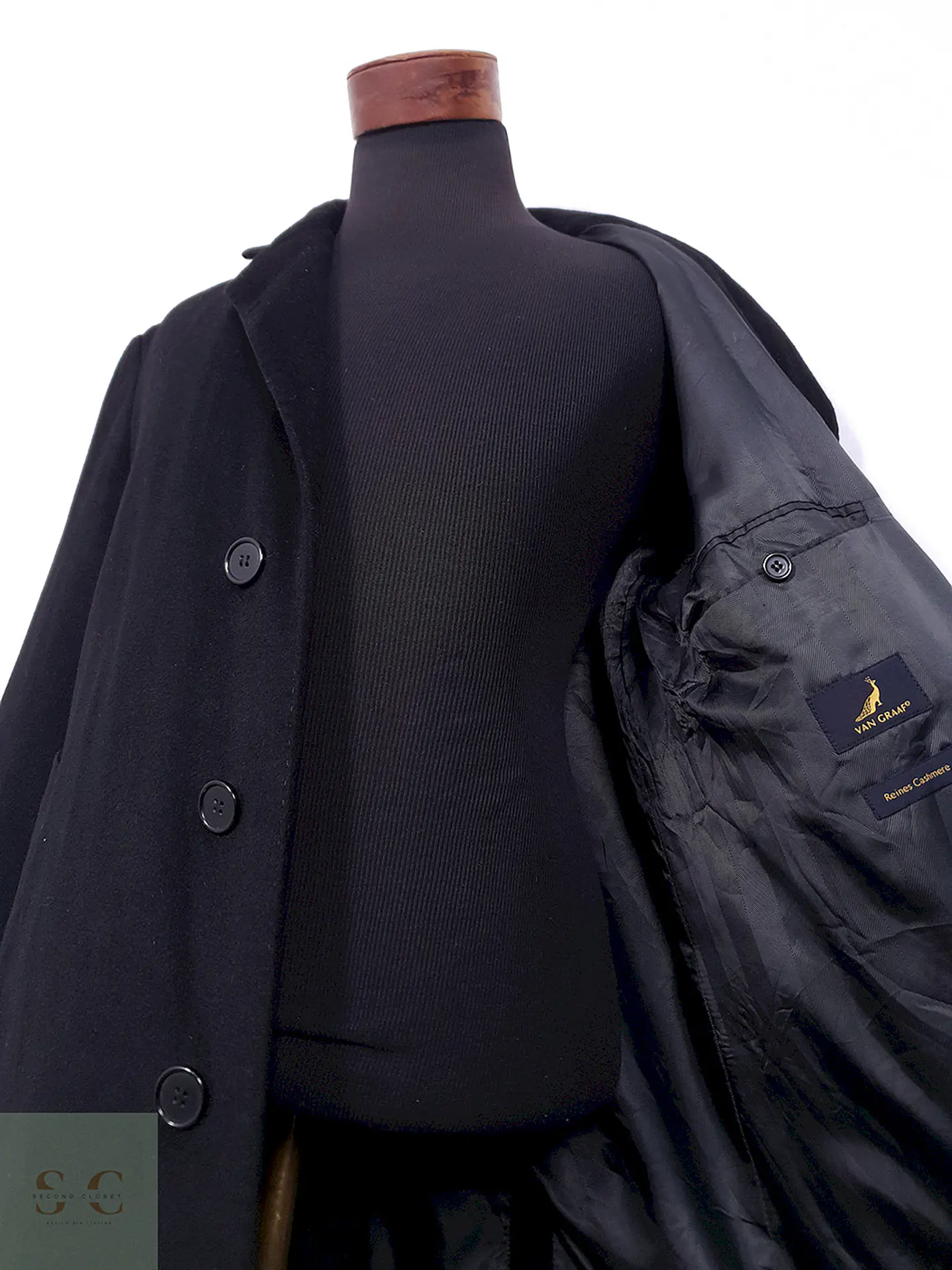 Abrigo Largo Van Graaf 100% Cashmere Negro - Talla L 8