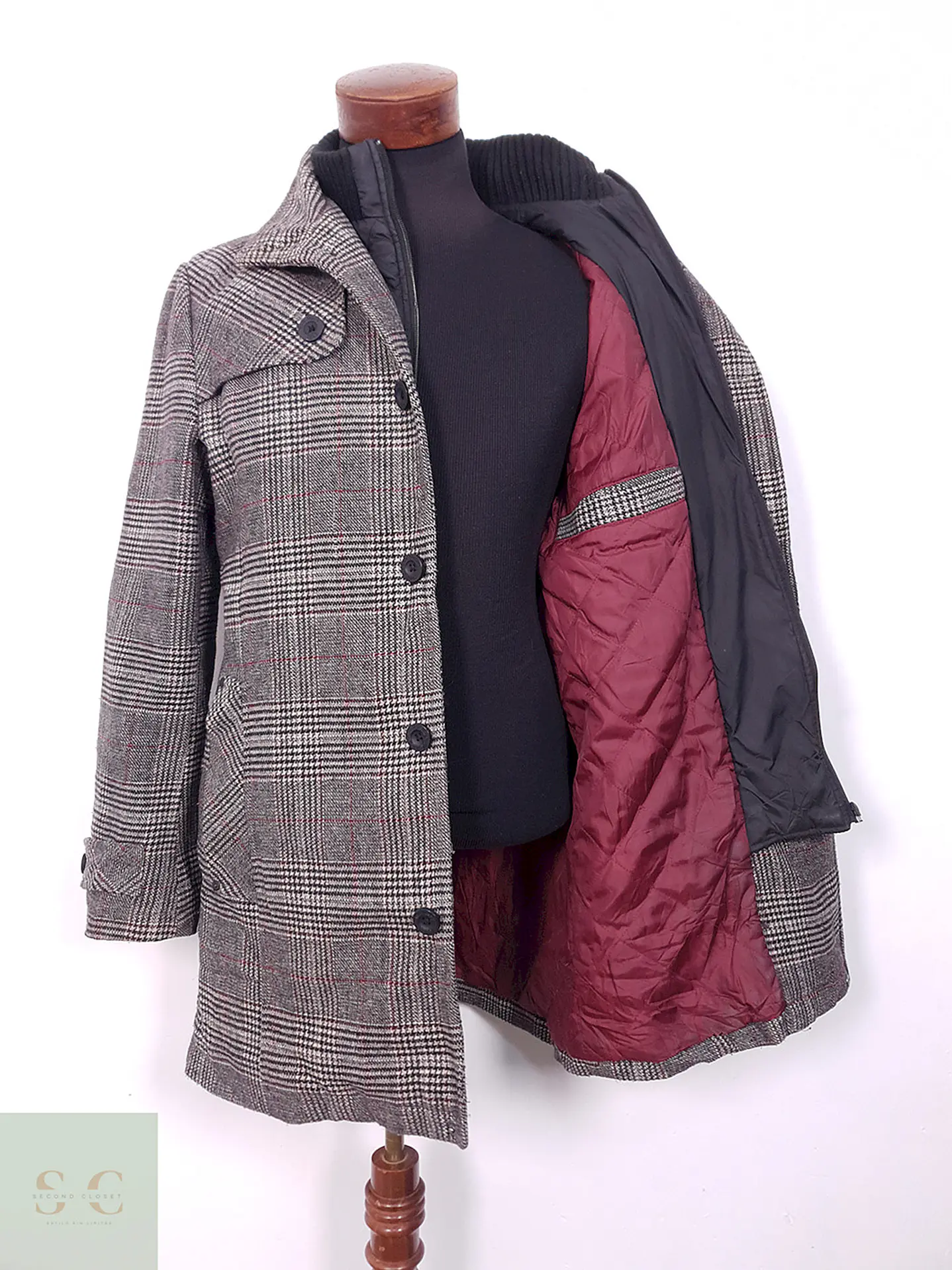 Abrigo Tom Tailor Plomo Mezcla Lana Pechera Fija - Talla M 4