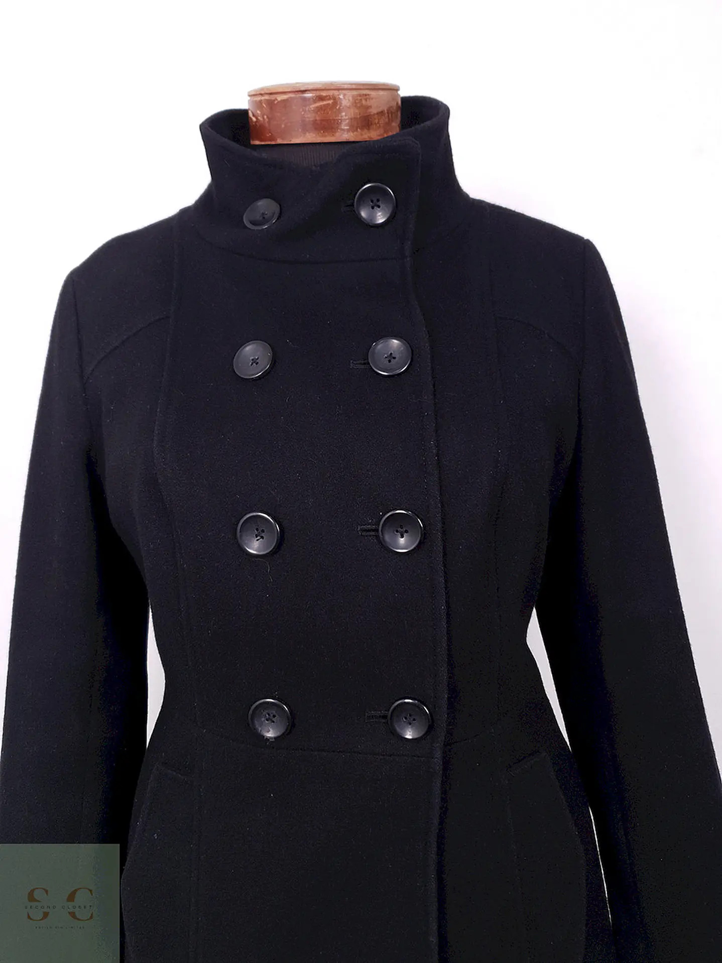 Abrigo Mujer Negro Cruzado Old Navy Lana – TALLA SM 5
