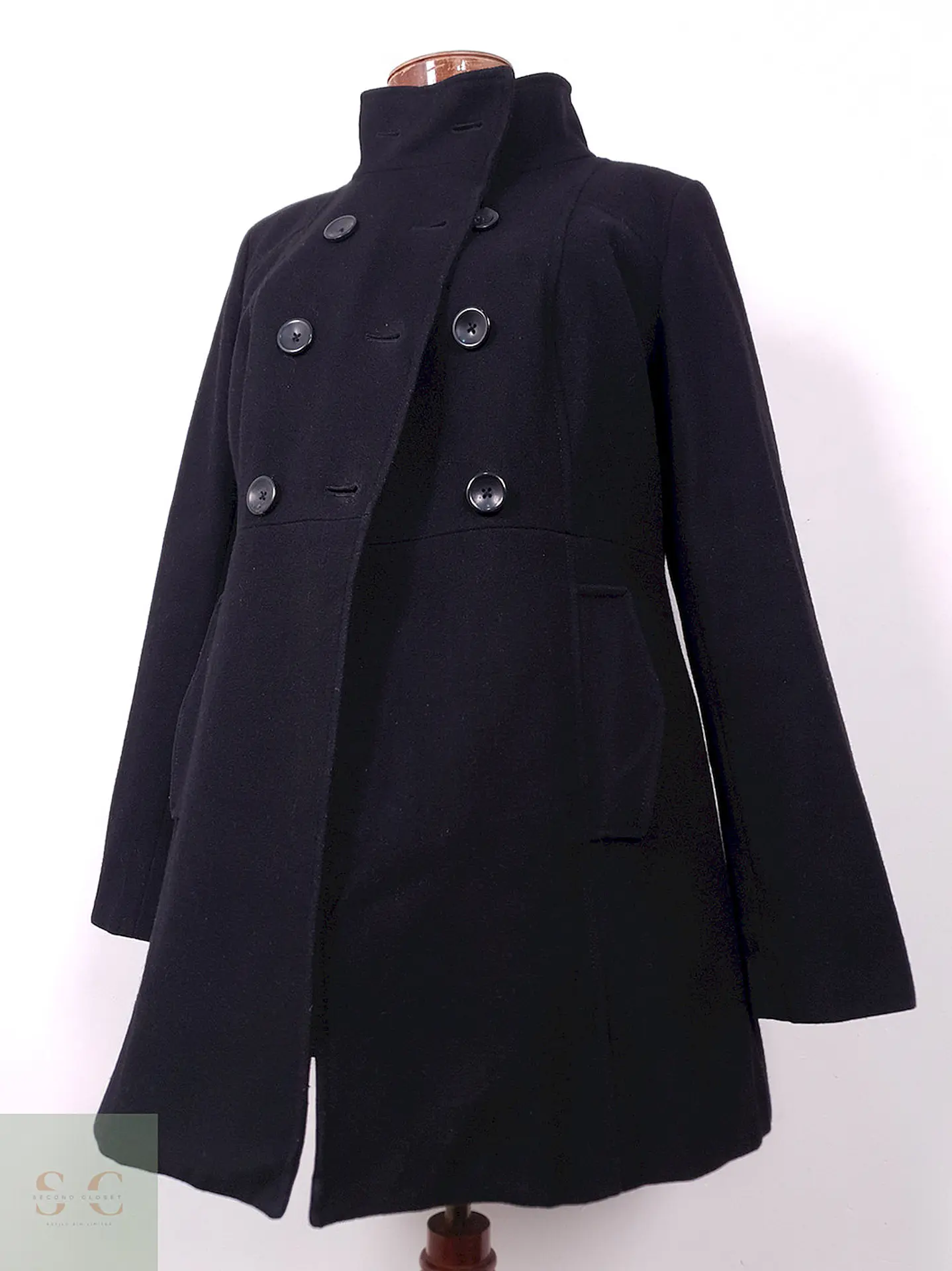 Abrigo Mujer Negro Cruzado Old Navy Lana – TALLA SM 9