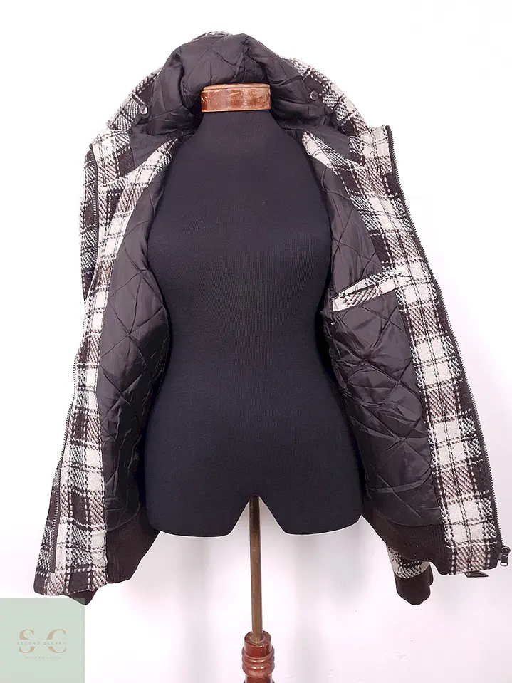 Abrigo Mujer Montgomery Cuadrillé Café Beige con Gorro – TALLA ML 3