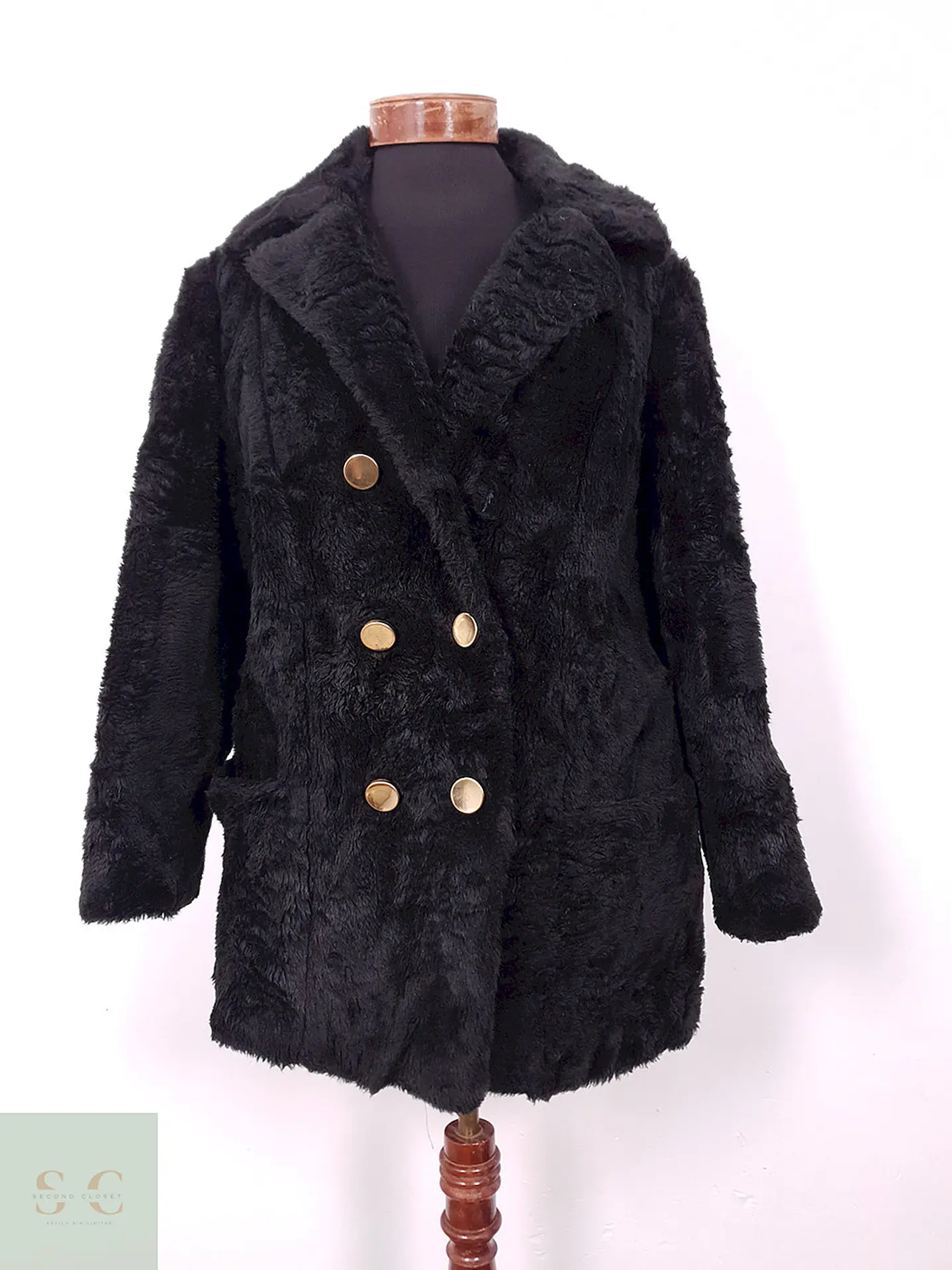 Abrigo Mujer Sears Marinero Negro Peluche – TALLA L 1
