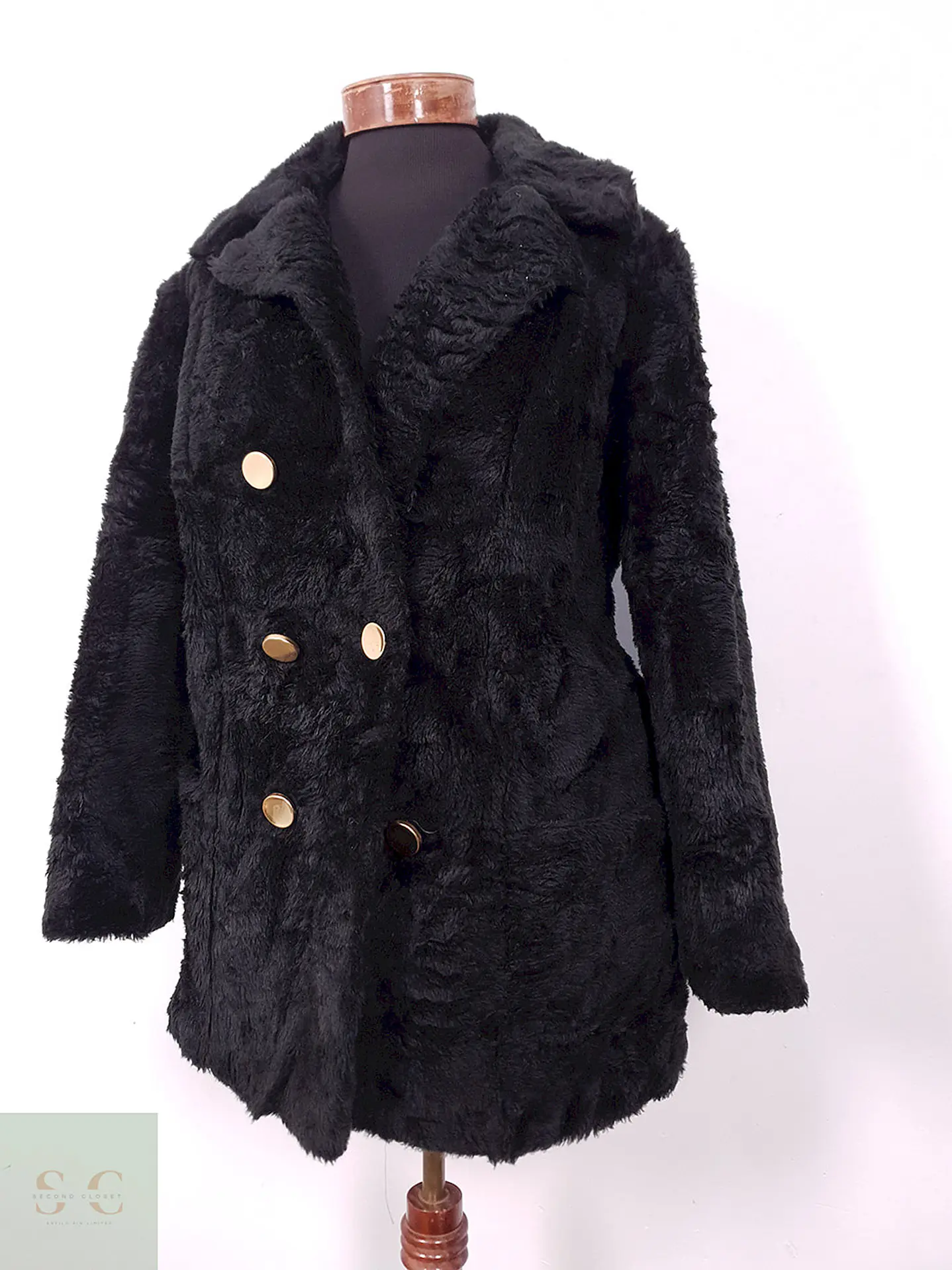 Abrigo Mujer Sears Marinero Negro Peluche – TALLA L 11