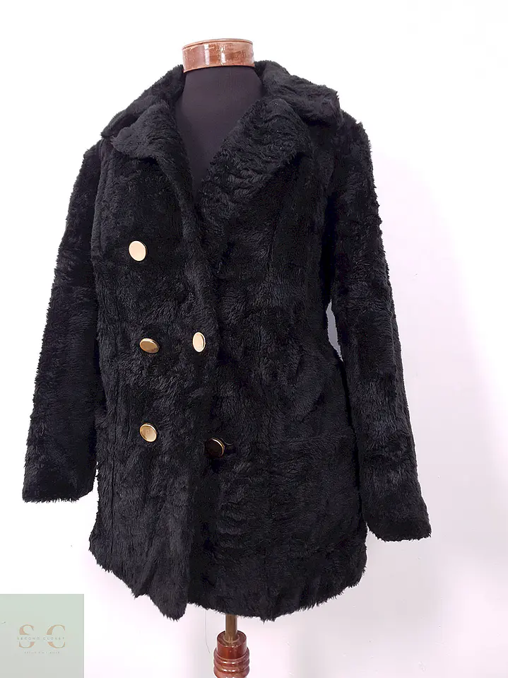 Abrigo Mujer Sears Marinero Negro Peluche – TALLA L 11