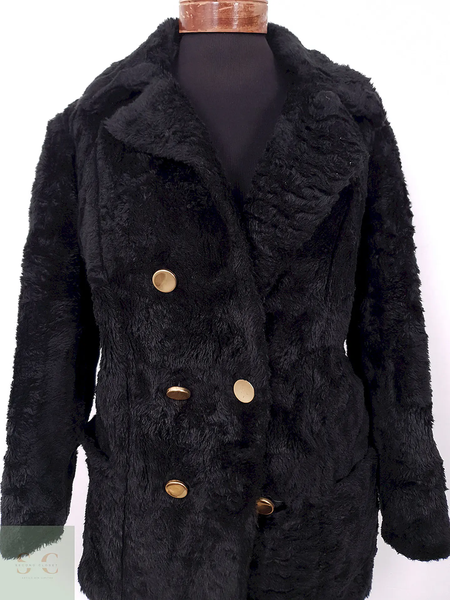 Abrigo Mujer Sears Marinero Negro Peluche – TALLA L 10