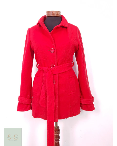 Abrigo Mujer Rojo con Cinturón Clásico – TALLA S