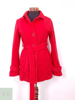 Abrigo Mujer Rojo con Cinturón Clásico – TALLA S