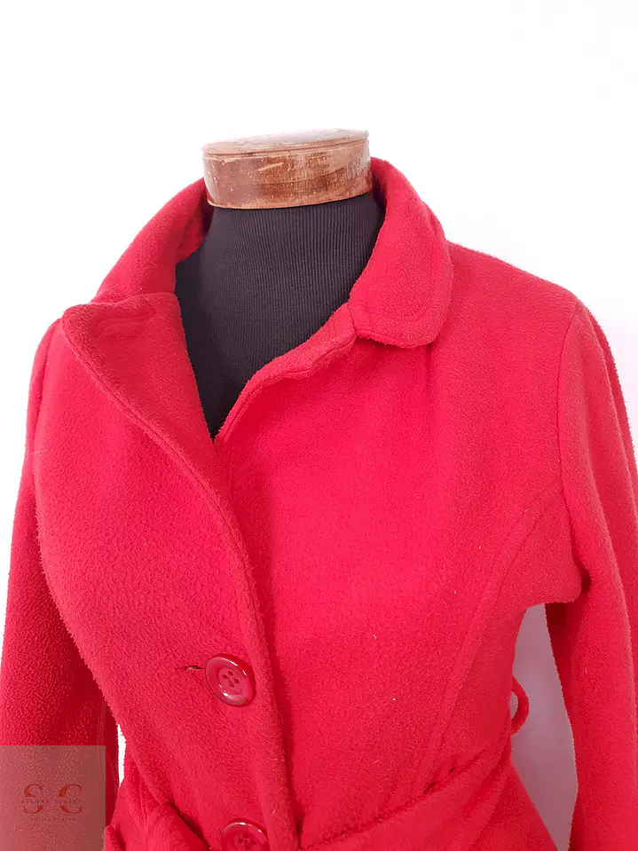 Abrigo Mujer Rojo con Cinturón Clásico – TALLA S 8