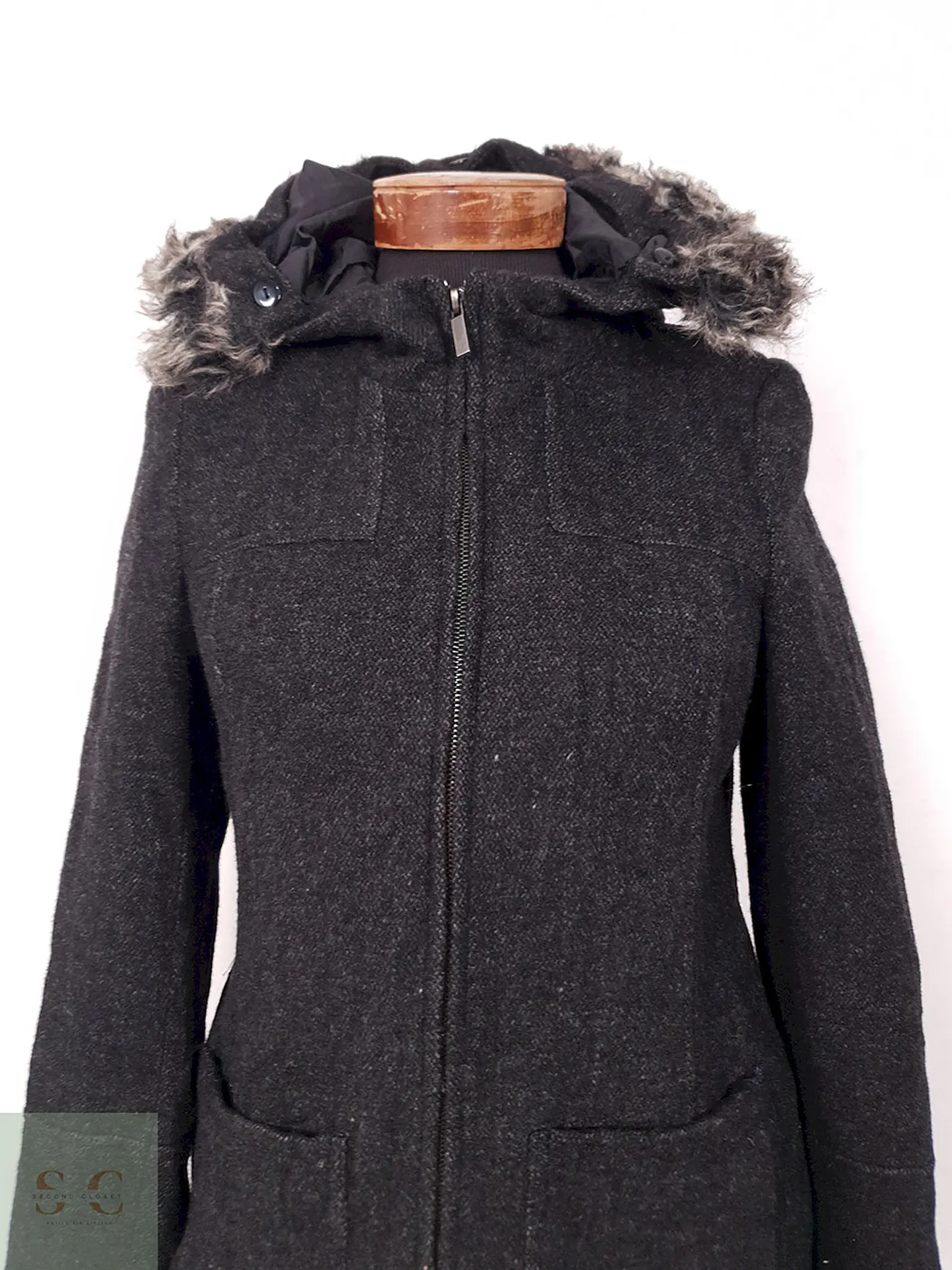 Abrigo Camaïeu Plomo con Gorro de Pelo Desmontable – TALLA SM 3