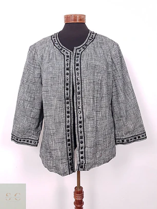 Chaqueta Gris Abierta Mezcla Lino Algodón – TALLA LXL