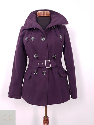 Abrigo Cruzado Morado con Cinto - Talla XS