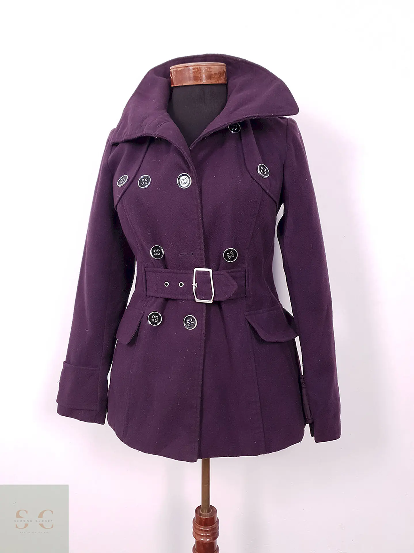 Abrigo Cruzado Morado con Cinto - Talla XS 2