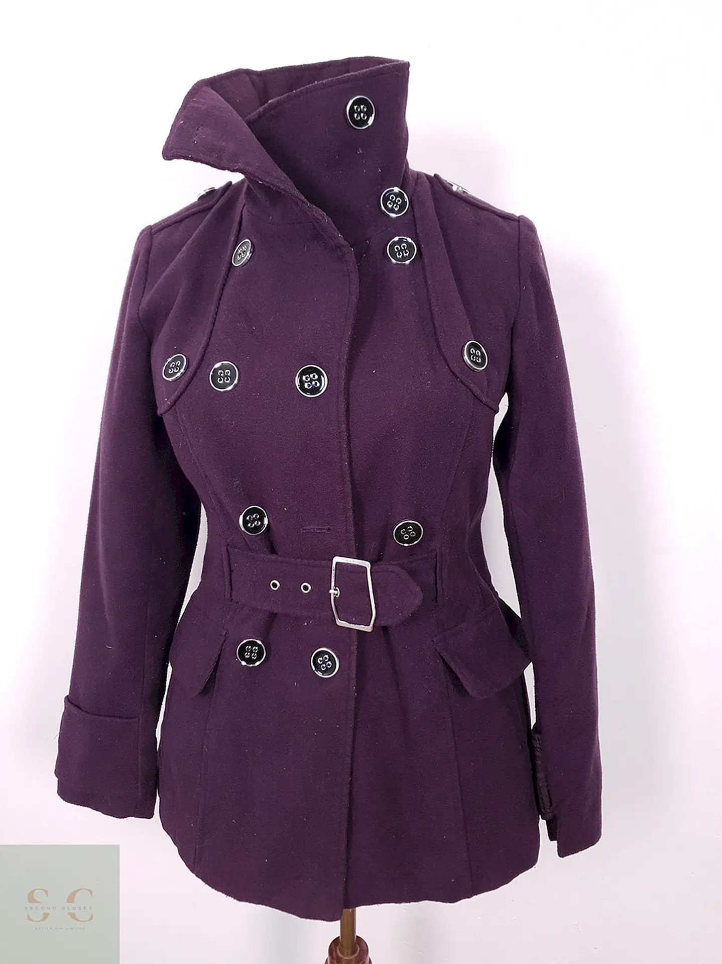 Abrigo Cruzado Morado con Cinto - Talla XS 3