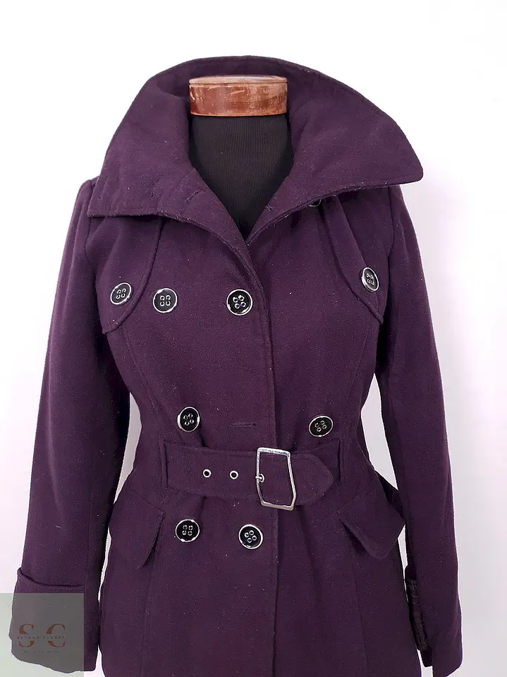 Abrigo Cruzado Morado con Cinto - Talla XS 4