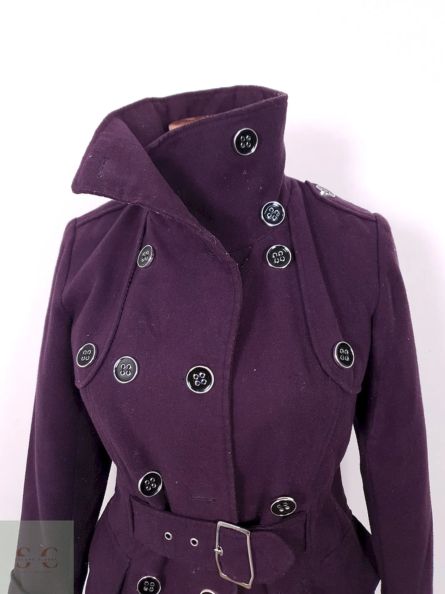 Abrigo Cruzado Morado con Cinto - Talla XS 6