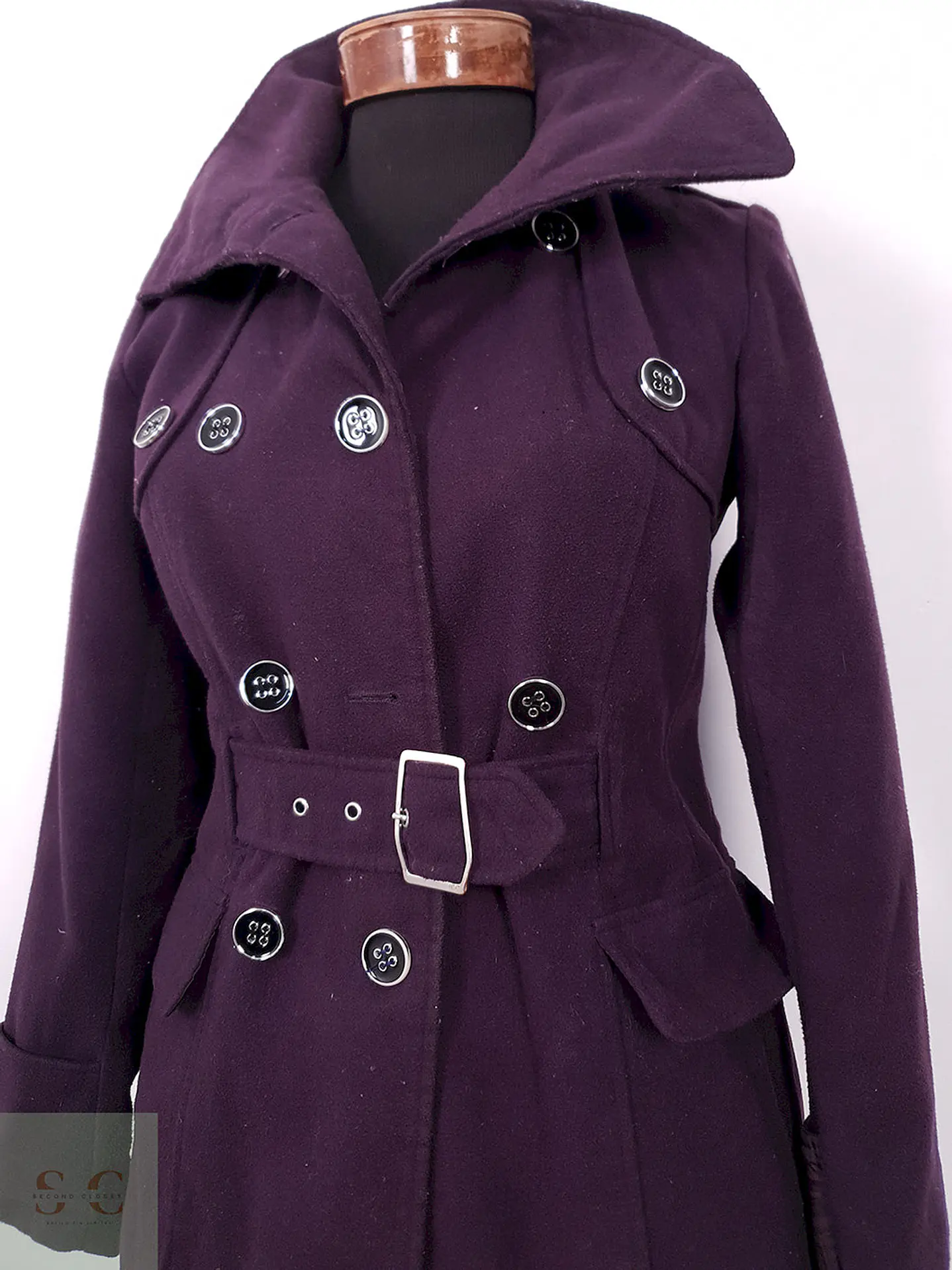 Abrigo Cruzado Morado con Cinto - Talla XS 7