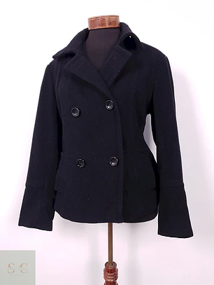 Abrigo Marinero Vintage Negro Lana – TALLA L