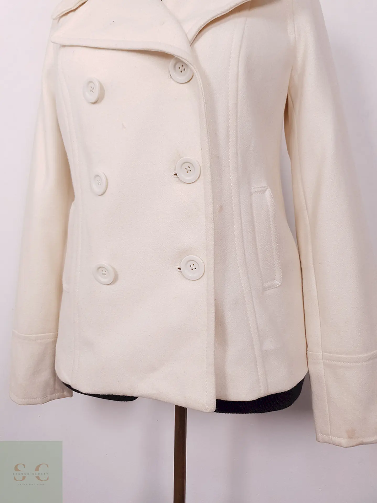 Abrigo cruzado Old Navy Crema Claro Lana – TALLA S 4