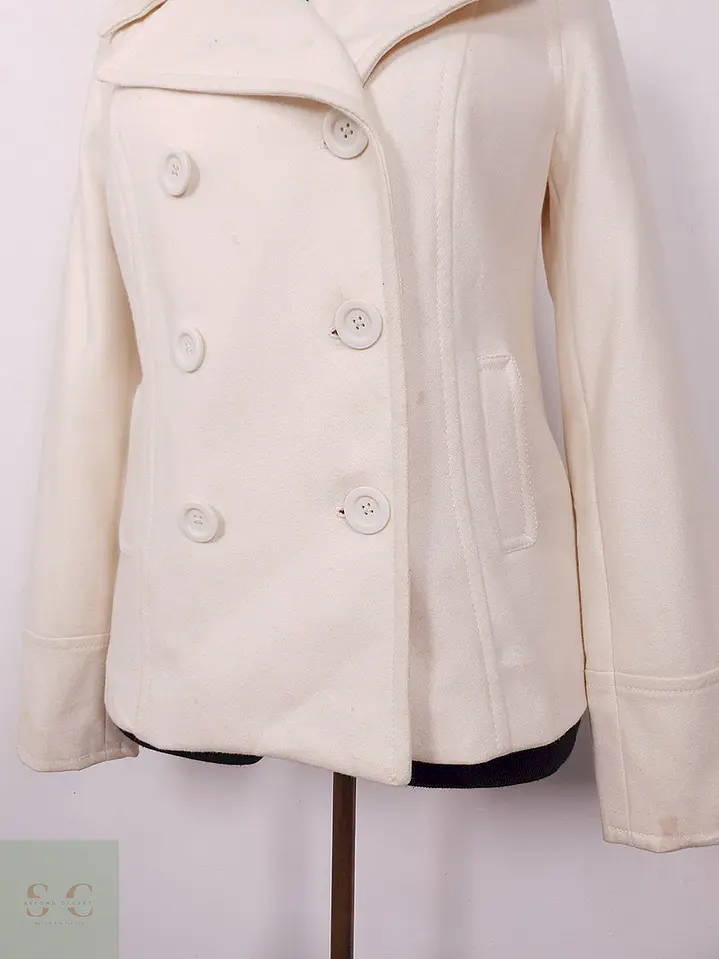 Abrigo cruzado Old Navy Crema Claro Lana – TALLA S 4