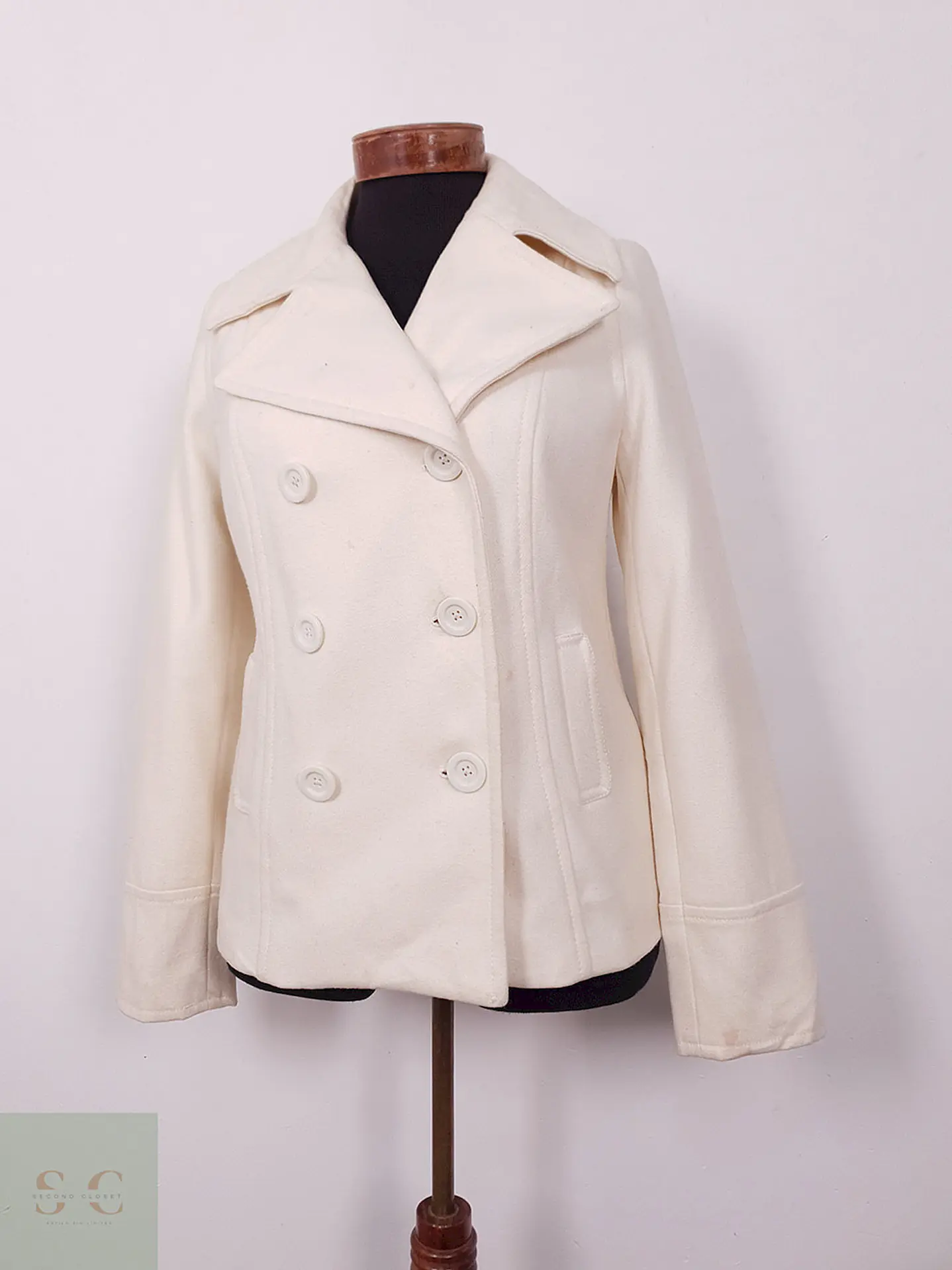 Abrigo cruzado Old Navy Crema Claro Lana – TALLA S 2