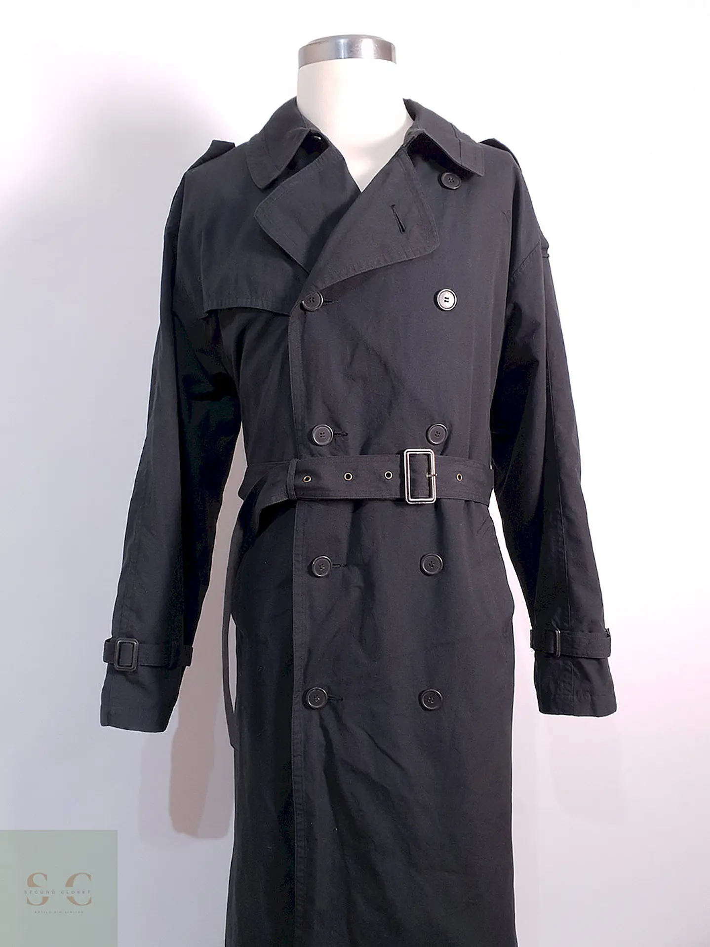 Trench Vintage Cruzado con Cinturón Plomo Azulado - Talla 3XL 2