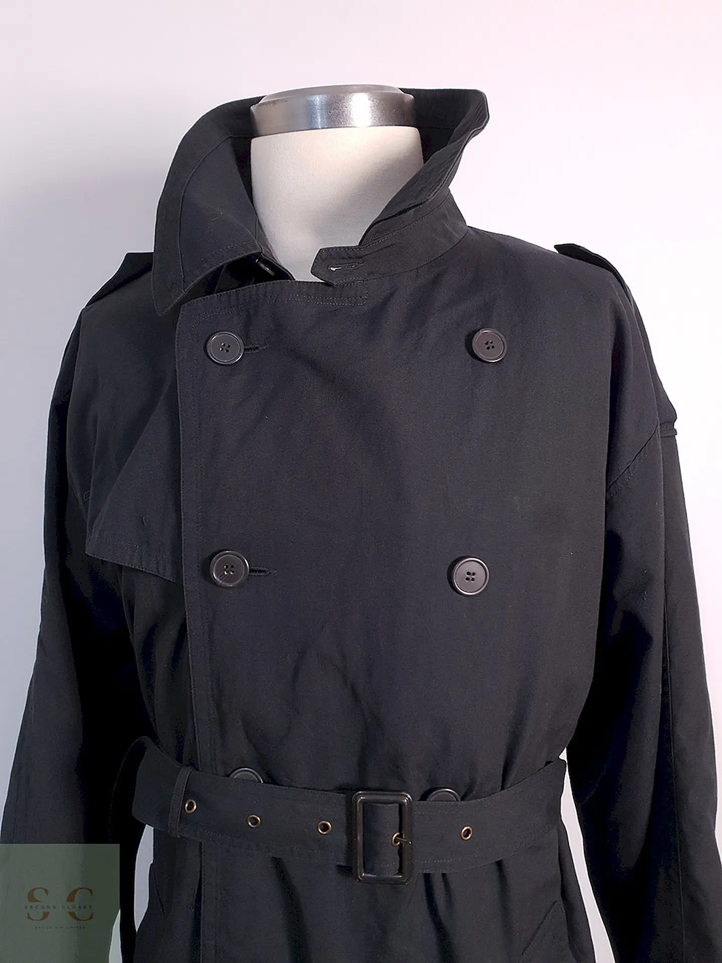 Trench Vintage Cruzado con Cinturón Plomo Azulado - Talla 3XL 3