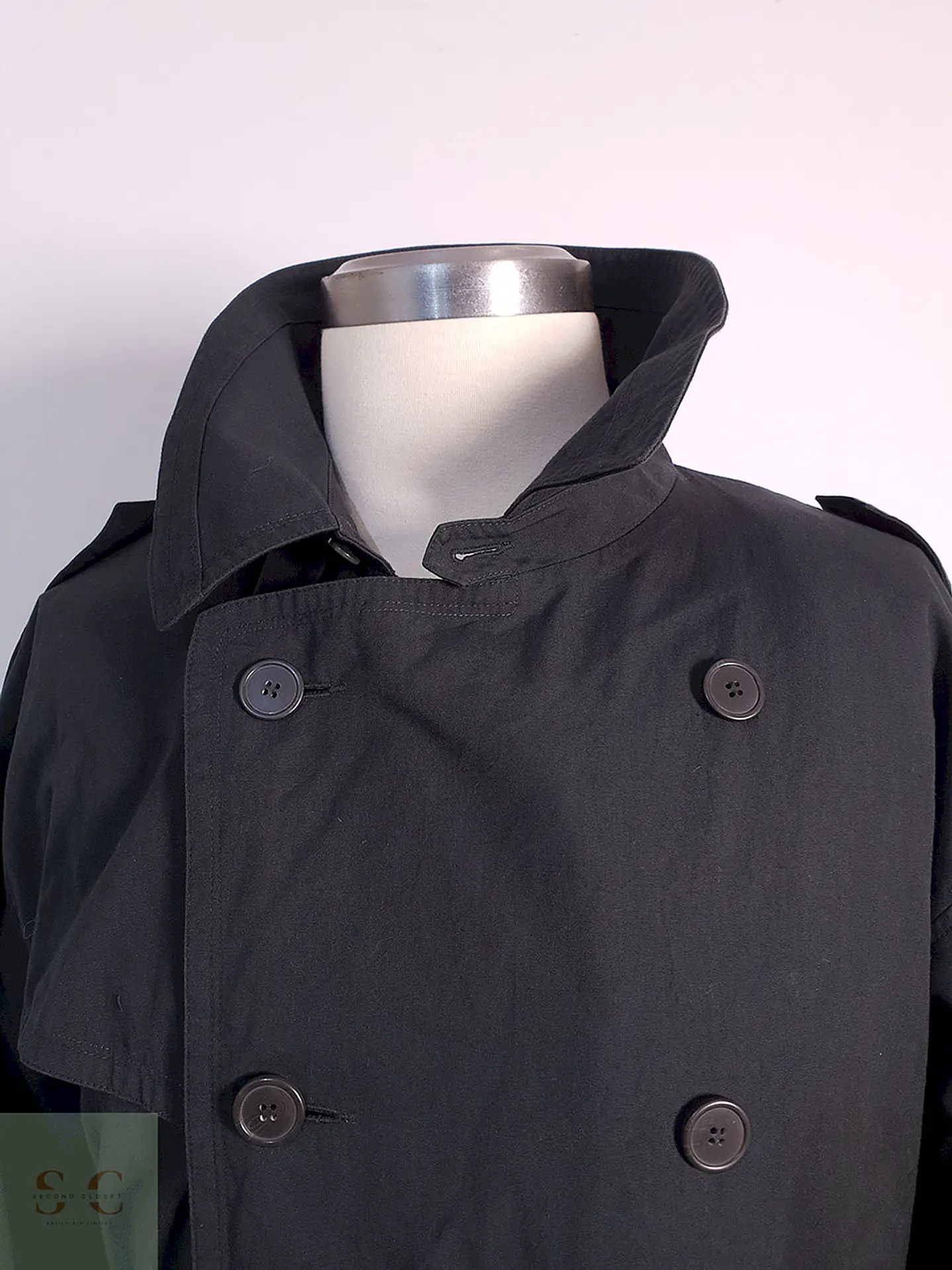 Trench Vintage Cruzado con Cinturón Plomo Azulado - Talla 3XL 4