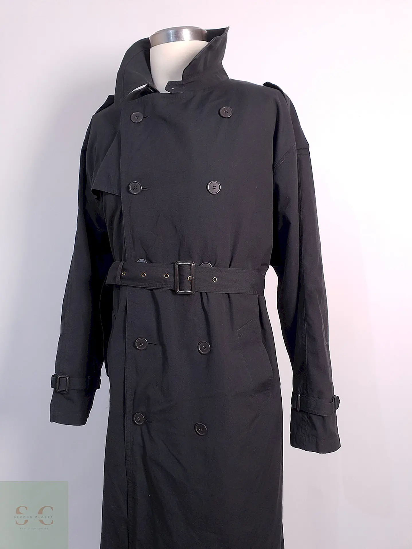 Trench Vintage Cruzado con Cinturón Plomo Azulado - Talla 3XL 8