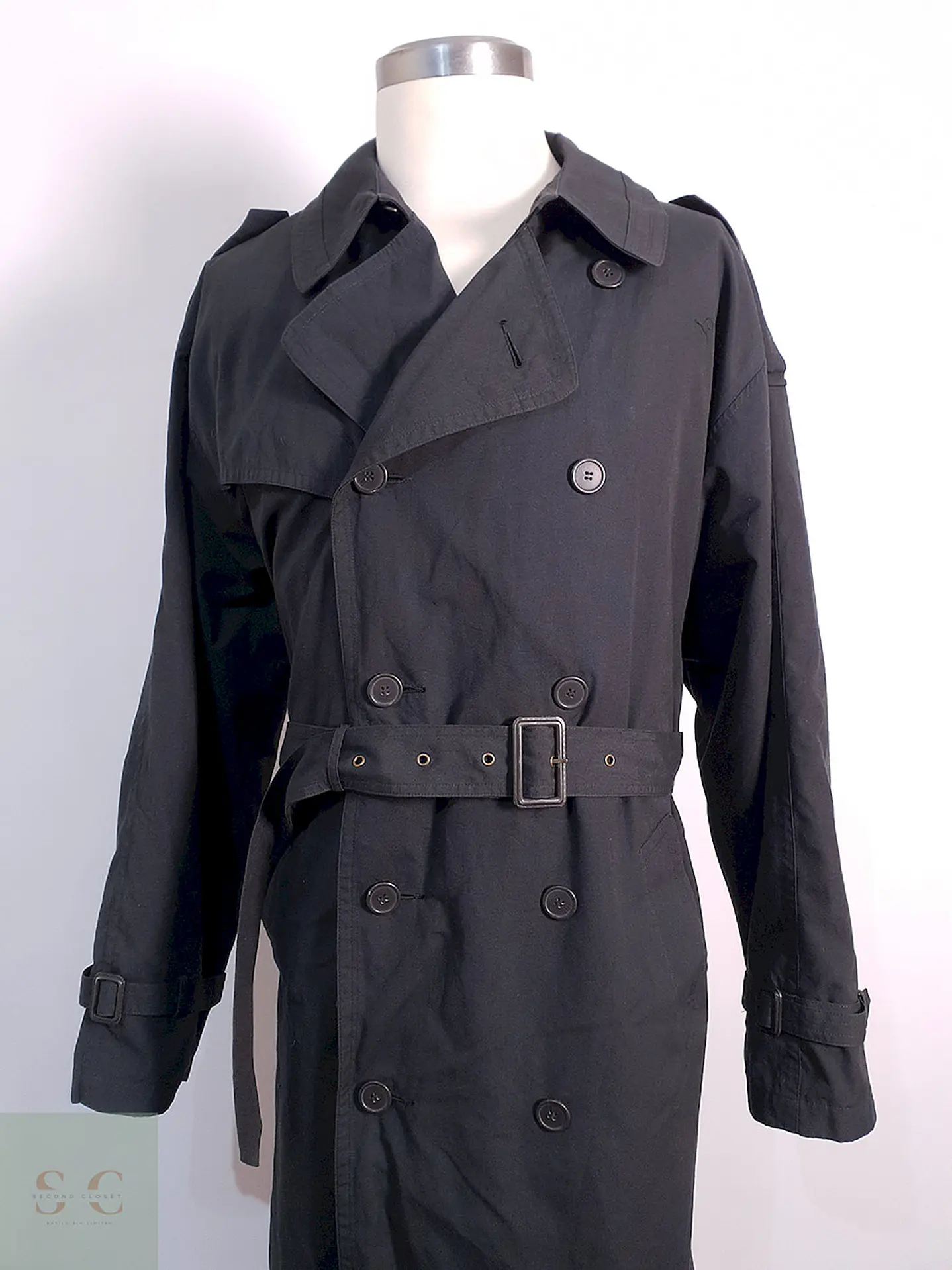 Trench Vintage Cruzado con Cinturón Plomo Azulado - Talla 3XL 14