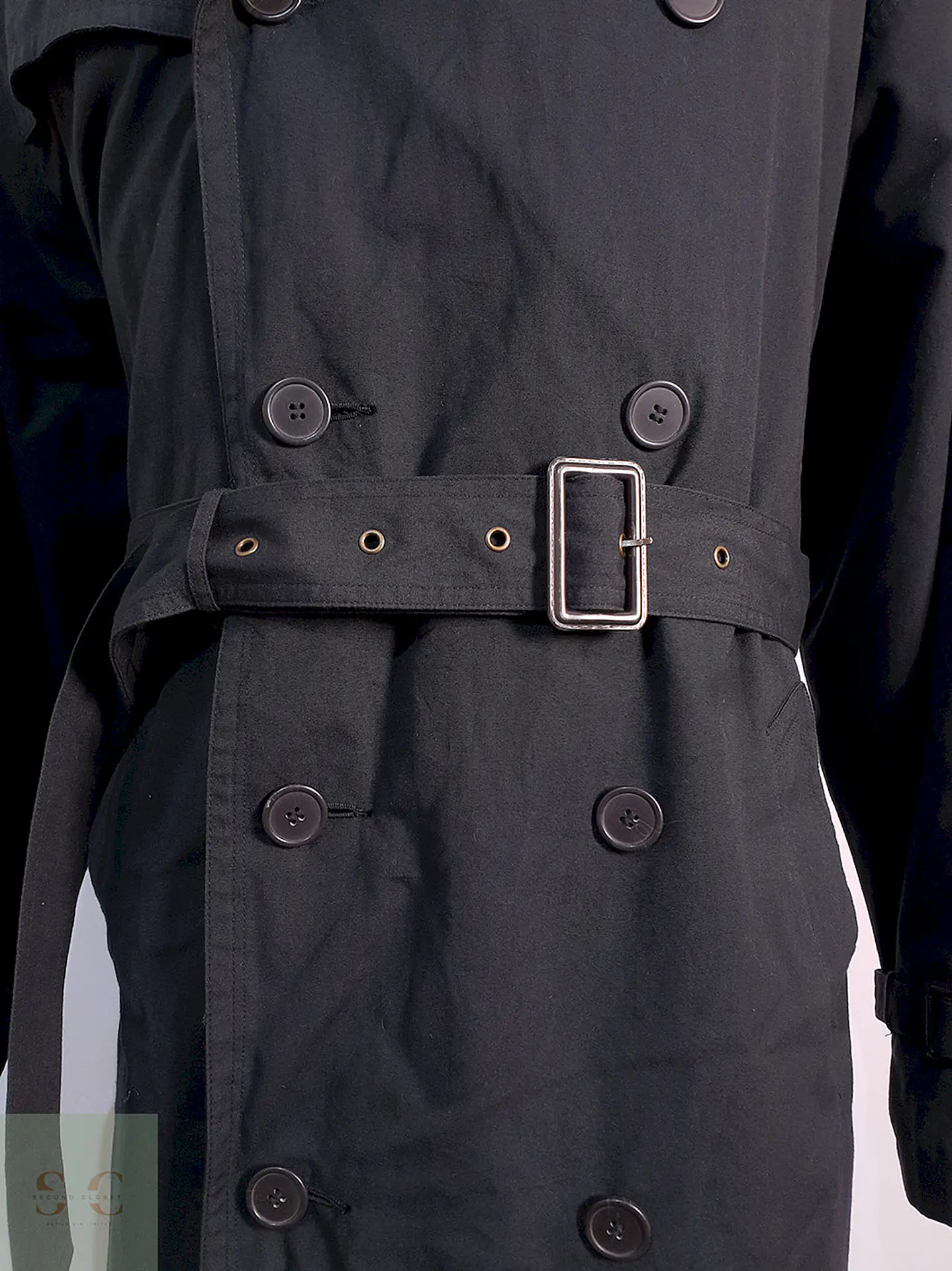 Trench Vintage Cruzado con Cinturón Plomo Azulado - Talla 3XL 17