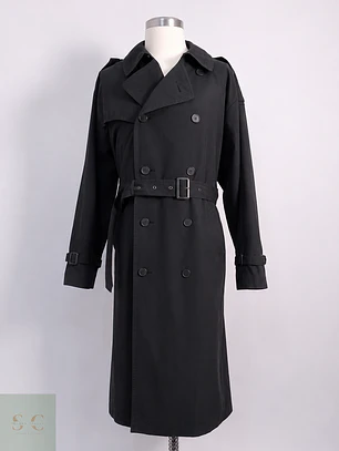 Trench Vintage Cruzado con Cinturón Plomo Azulado - Talla 3XL