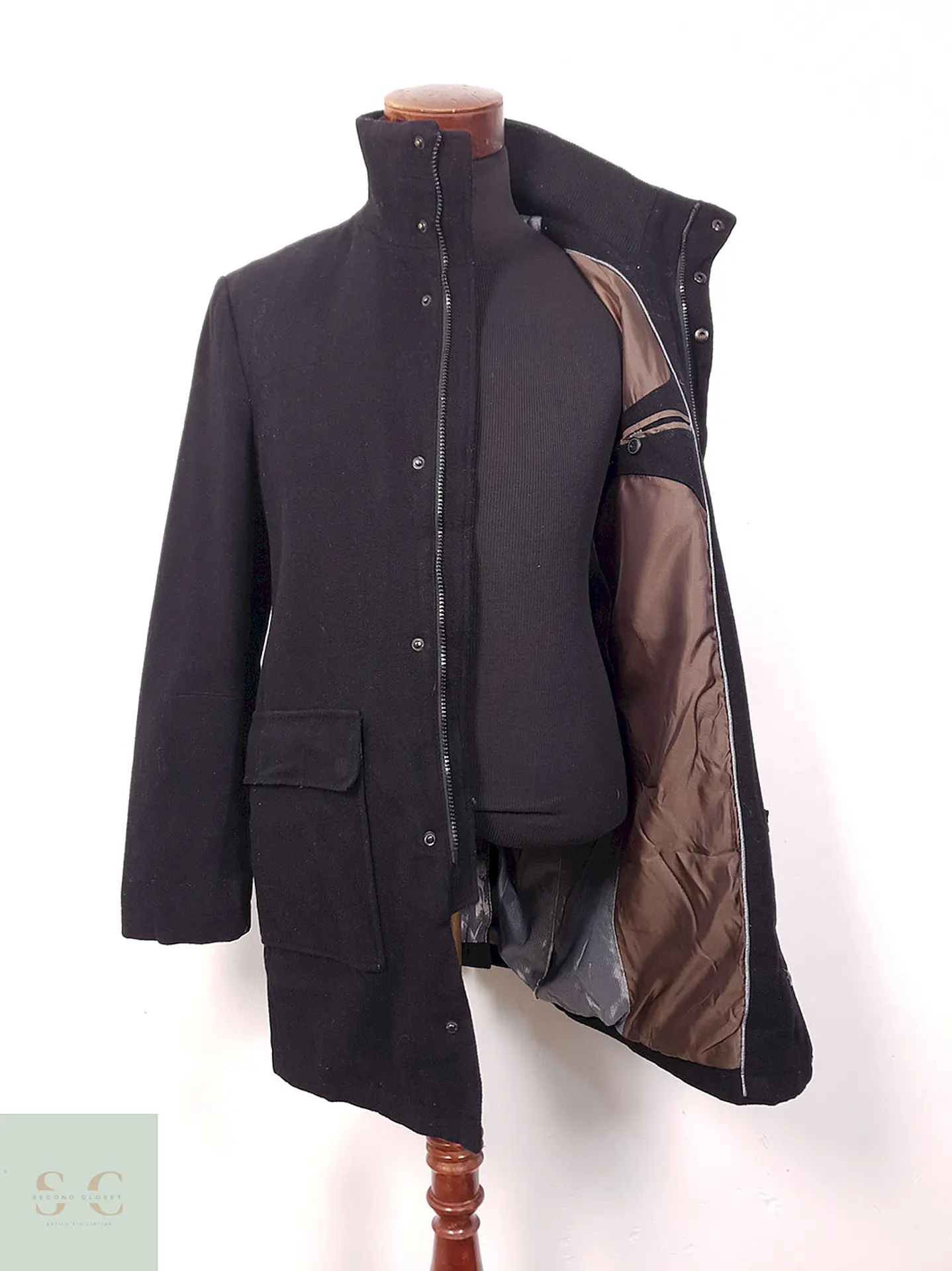 Abrigo Negro Angelo Litrico 60% Lana - Talla M 6