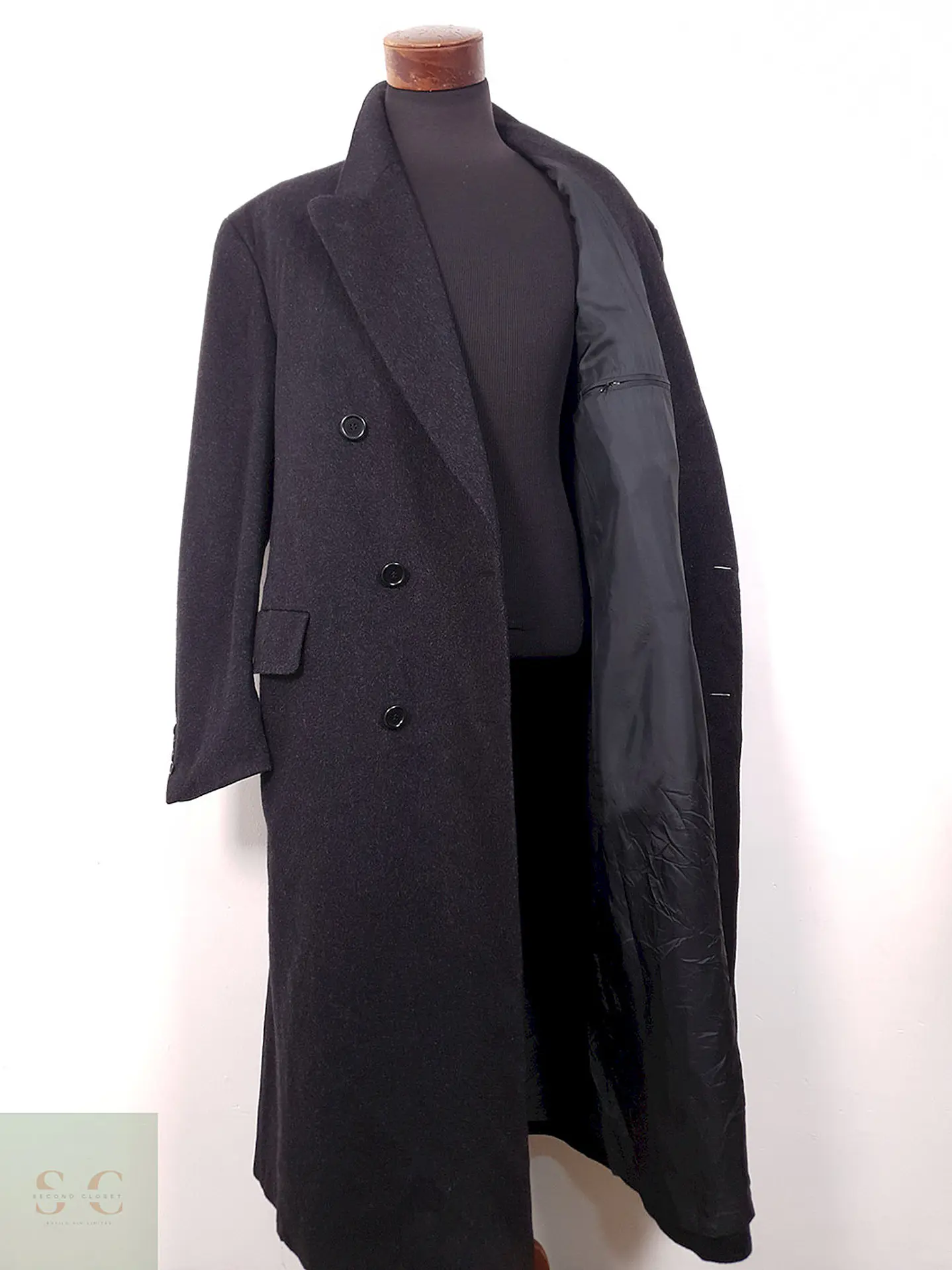 Abrigo Cruzado Largo Bugatti Plomo 100% Lana Virgen - Talla XXL 12