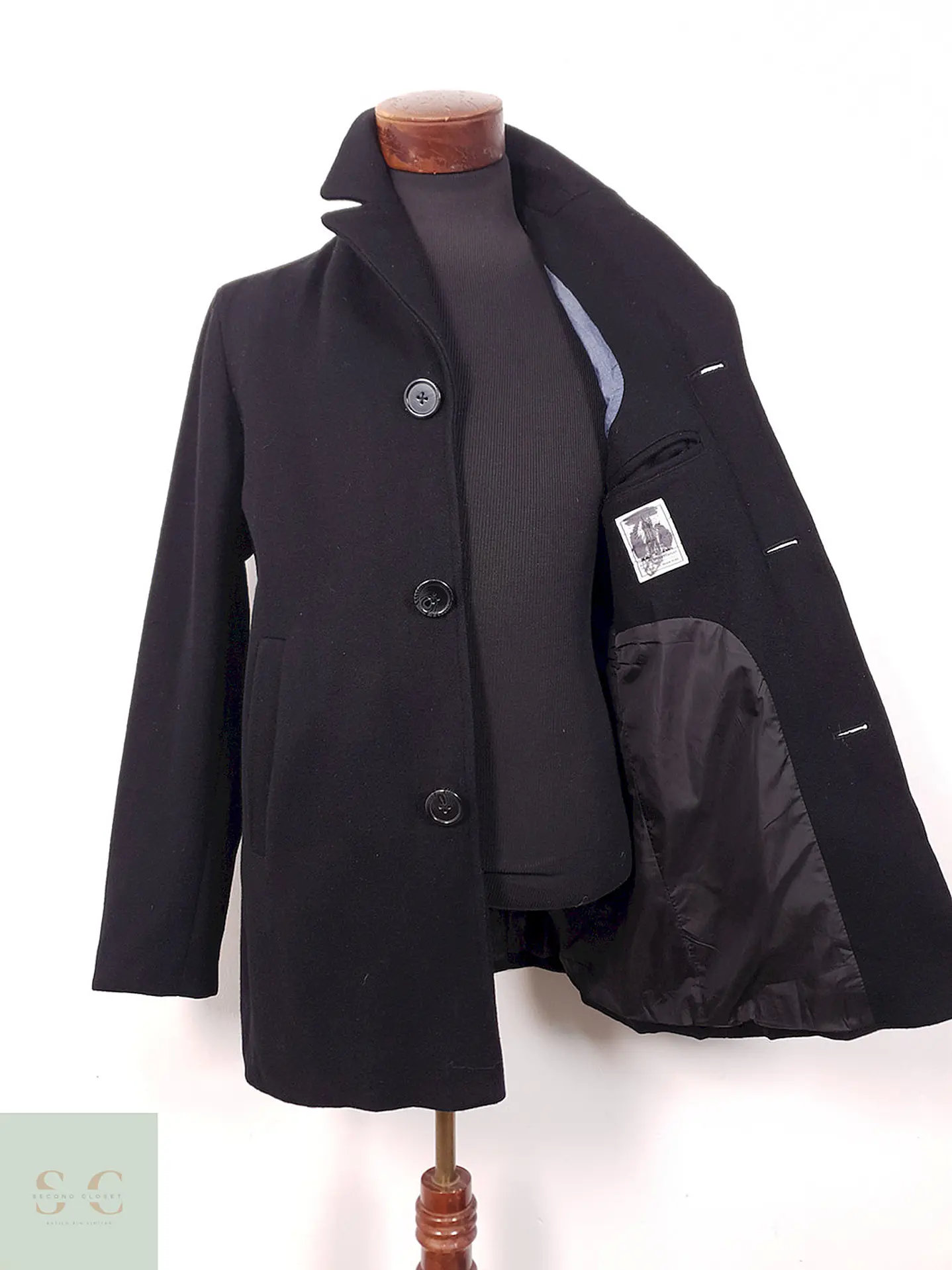 Abrigo Tres Cuartos Makia Negro 70% Lana - Talla M 10