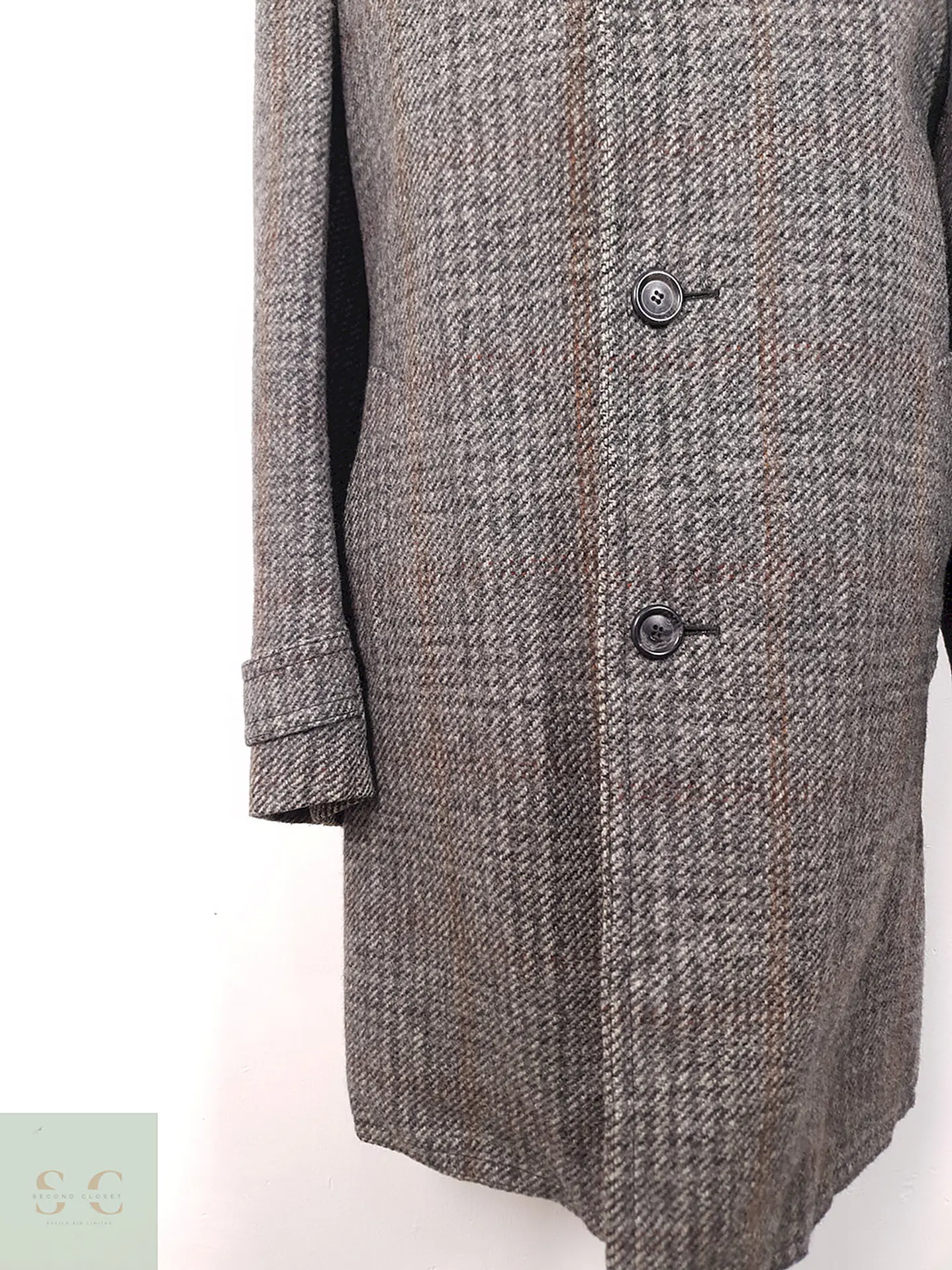 Abrigo Vintage Plomo Tweed 70% Lana - Talla ML 3