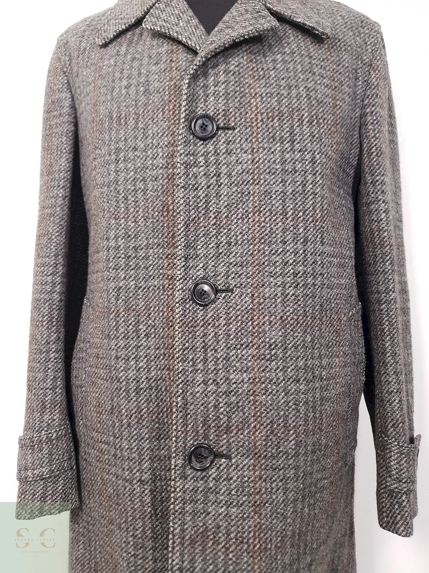 Abrigo Vintage Plomo Tweed 70% Lana - Talla ML 4