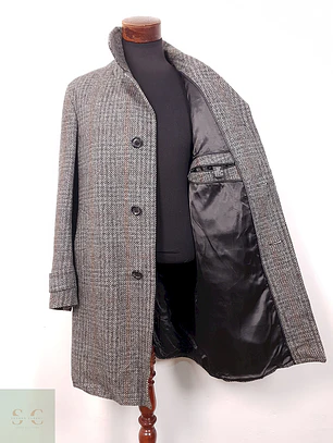 Abrigo Vintage Plomo Tweed Lana - Talla ML