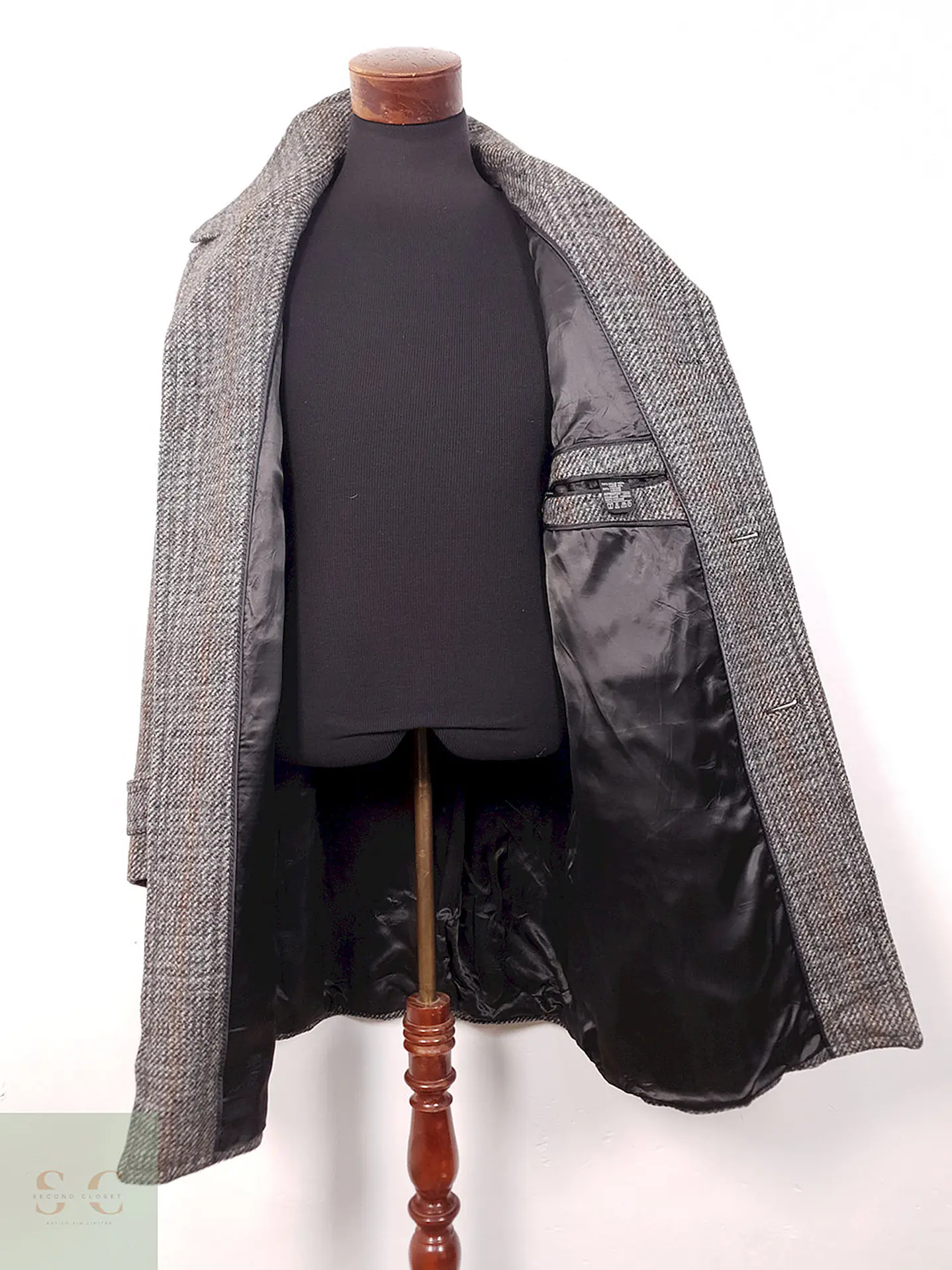 Abrigo Vintage Plomo Tweed 70% Lana - Talla ML 10